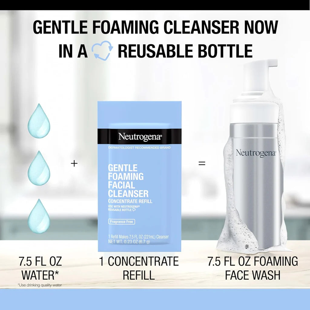 Neutrogena Reusable Gentle Foaming Facial Cleanser Starter Kit, 1 Reusable Pump Bottle & 1 Refill Pack - 7.5 fl. oz
