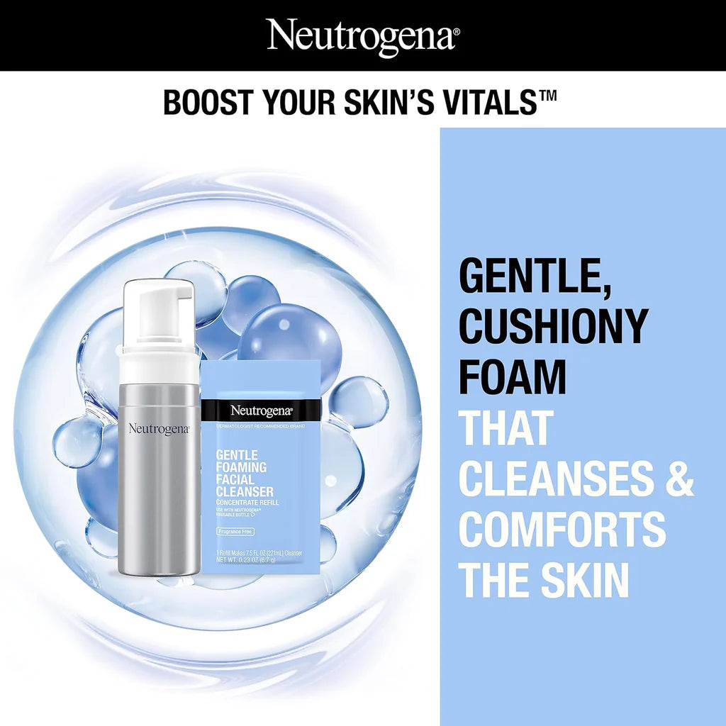 Neutrogena Reusable Gentle Foaming Facial Cleanser Starter Kit, 1 Reusable Pump Bottle & 1 Refill Pack - 7.5 fl. oz