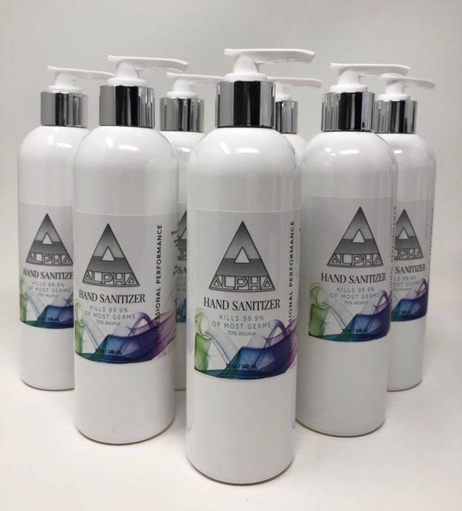 Alpha hand sanitizer 70% alcohol 12 oz