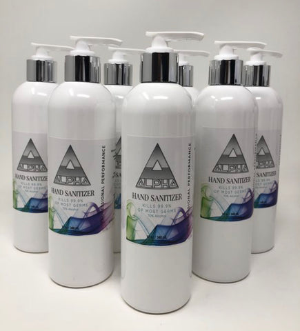 Alpha hand sanitizer 70% alcohol 12 oz