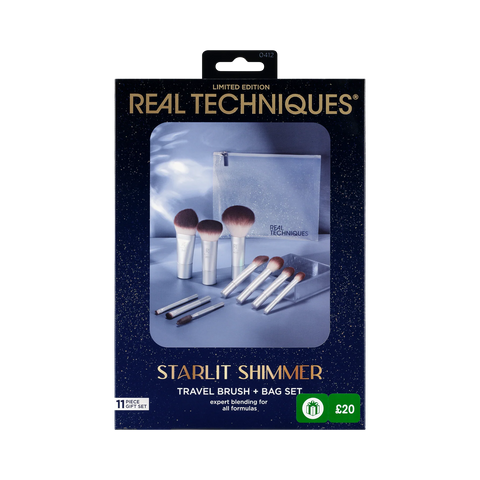 Real Techniques Limited Edition Starlit Shimmer Travel Brush + Bag Set