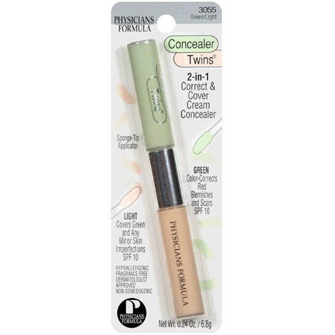 PHYSICIANS FORMULA 2-IN-1 CORRECT AND COVER CREAM UNDER-EYE CONCEALERS TWINS, GREEN/LIGHT